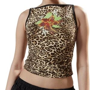 Urban Outfitters Silence + Noise Leopard Print Tank Top Floral Design XS NWT